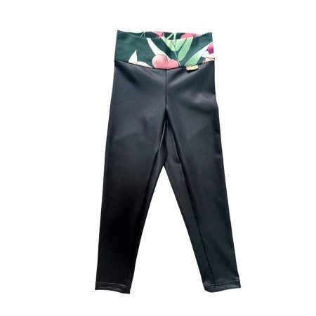 Patas Negra Brillante Pretina Flores Kids
